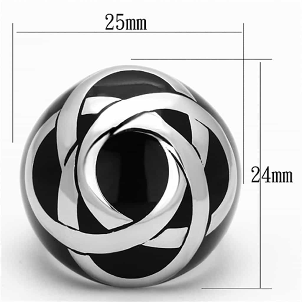 Stainless Steel Black White Enamel Abstract Rose Dome Ring view 6
