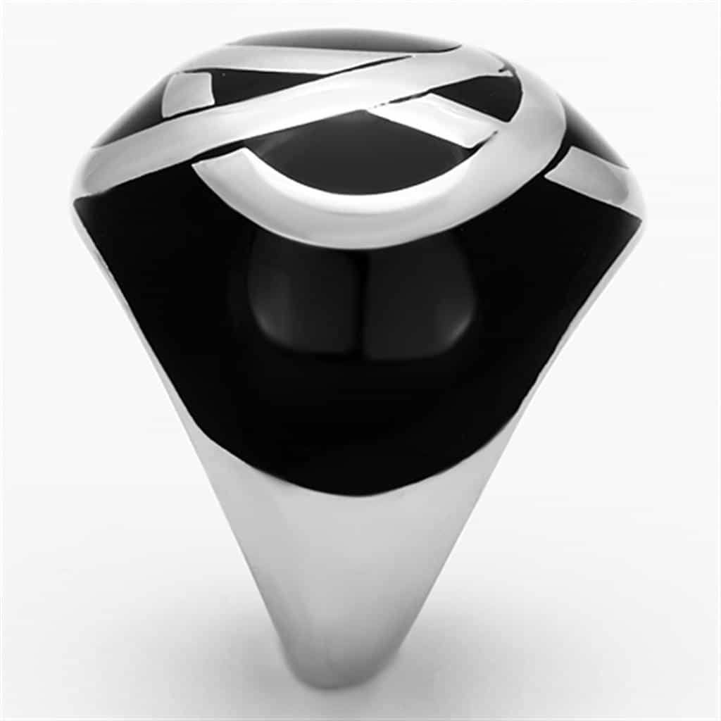 Stainless Steel Black White Enamel Abstract Rose Dome Ring view 4