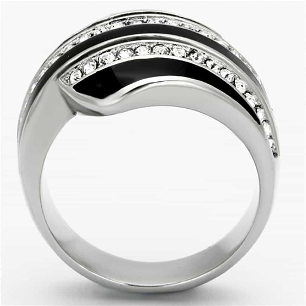 Stainless Steel Onyx Striped CZ Accent Band Ring view 7