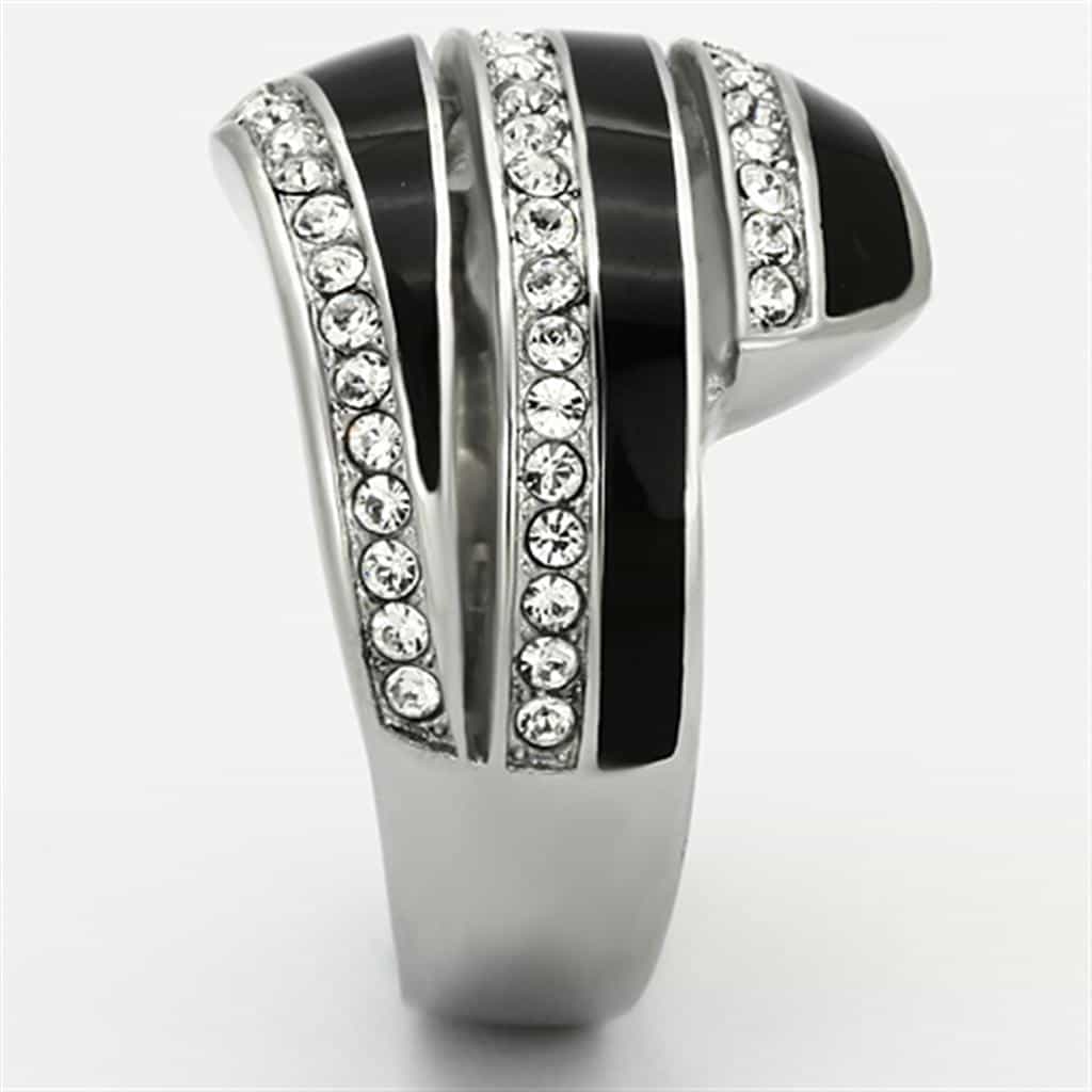 Stainless Steel Onyx Striped CZ Accent Band Ring view 8
