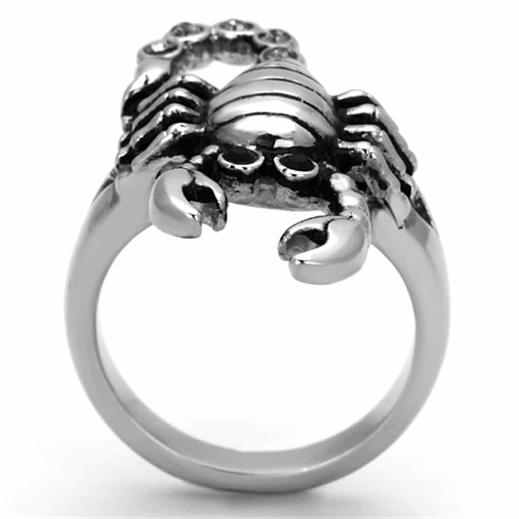 Stainless Steel Scorpion Sculpture CZ Accent Ring view 3