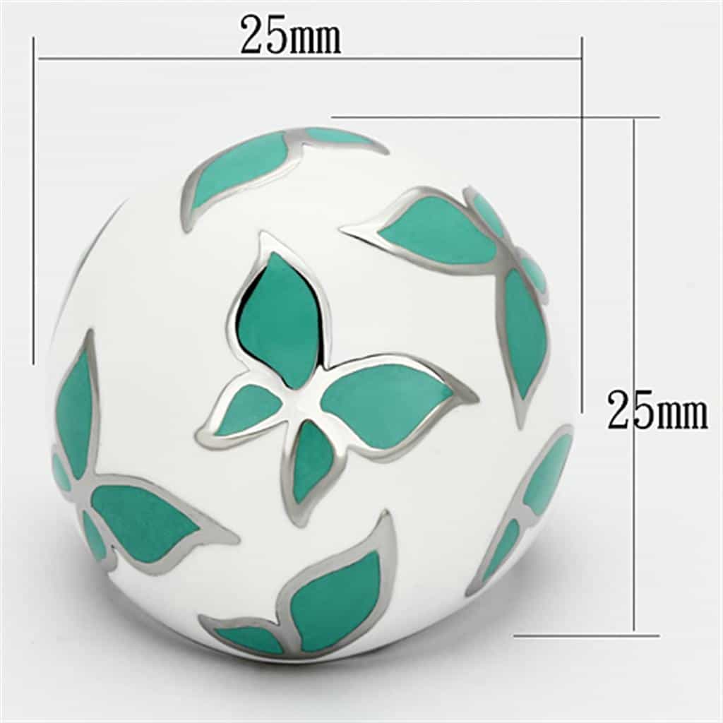 Stainless Steel Teal Enamel Butterfly Dome Ring view 2