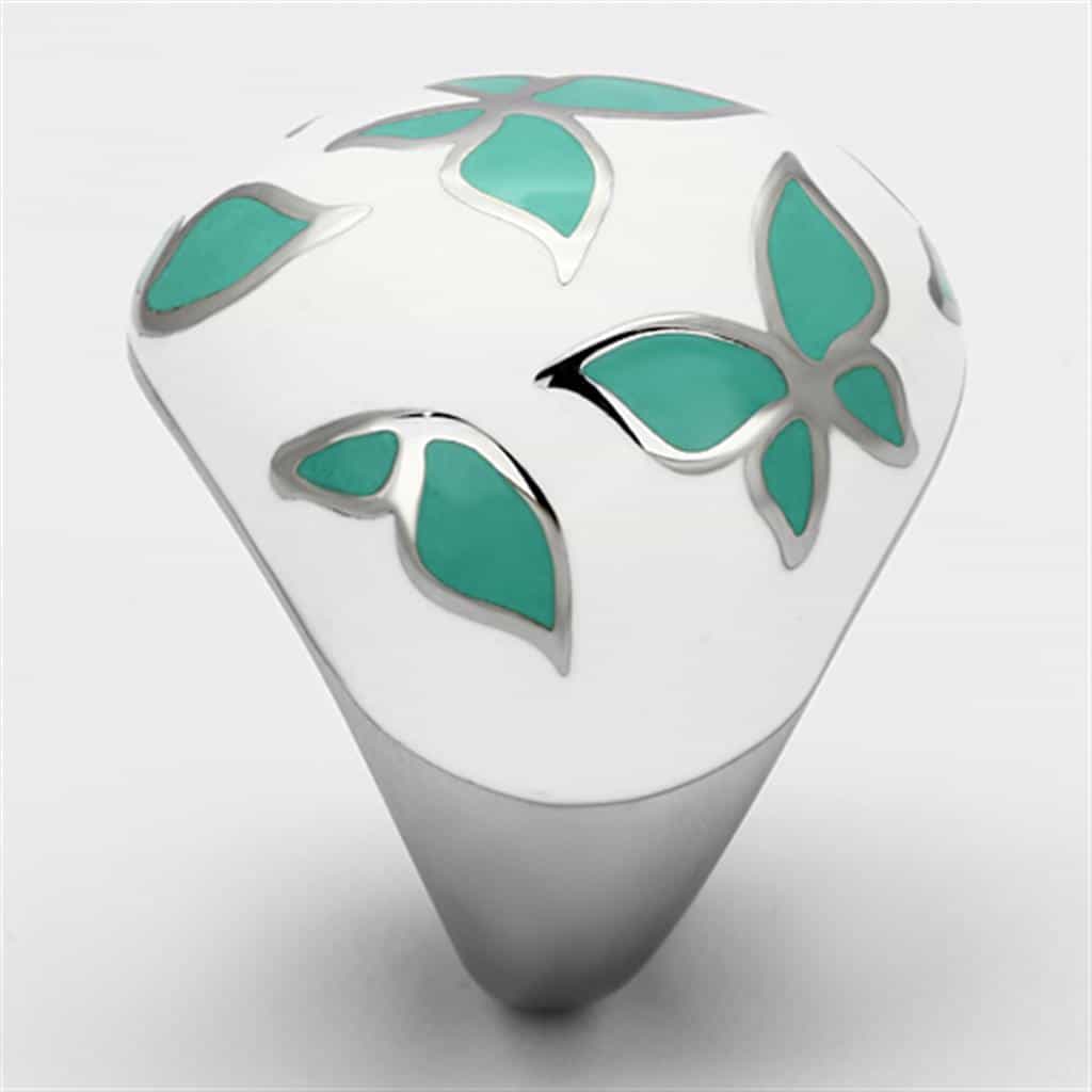 Stainless Steel Teal Enamel Butterfly Dome Ring view 8