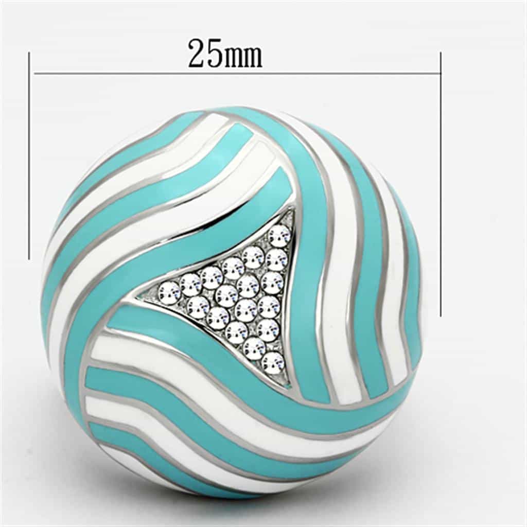 Stainless Steel Turquoise White Enamel CZ Wave Dome Ring view 6