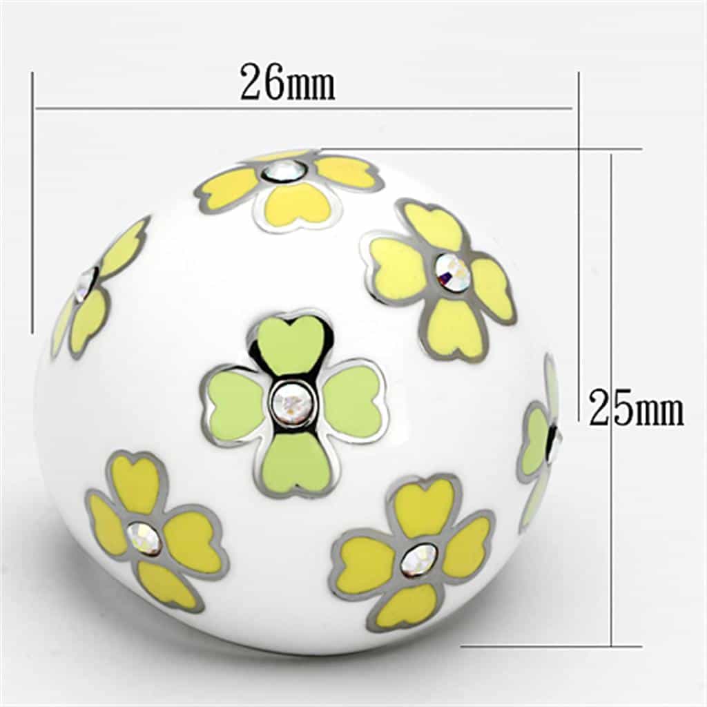 Stainless Steel White Enamel Yellow Flower CZ Dome Ring view 6