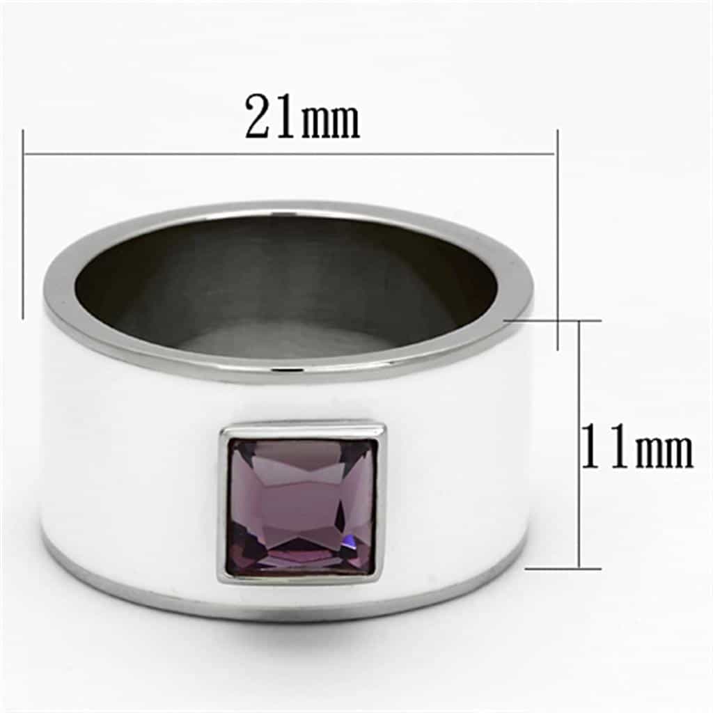 Stainless Steel Amethyst Princess Bezel Wide Band Ring view 6
