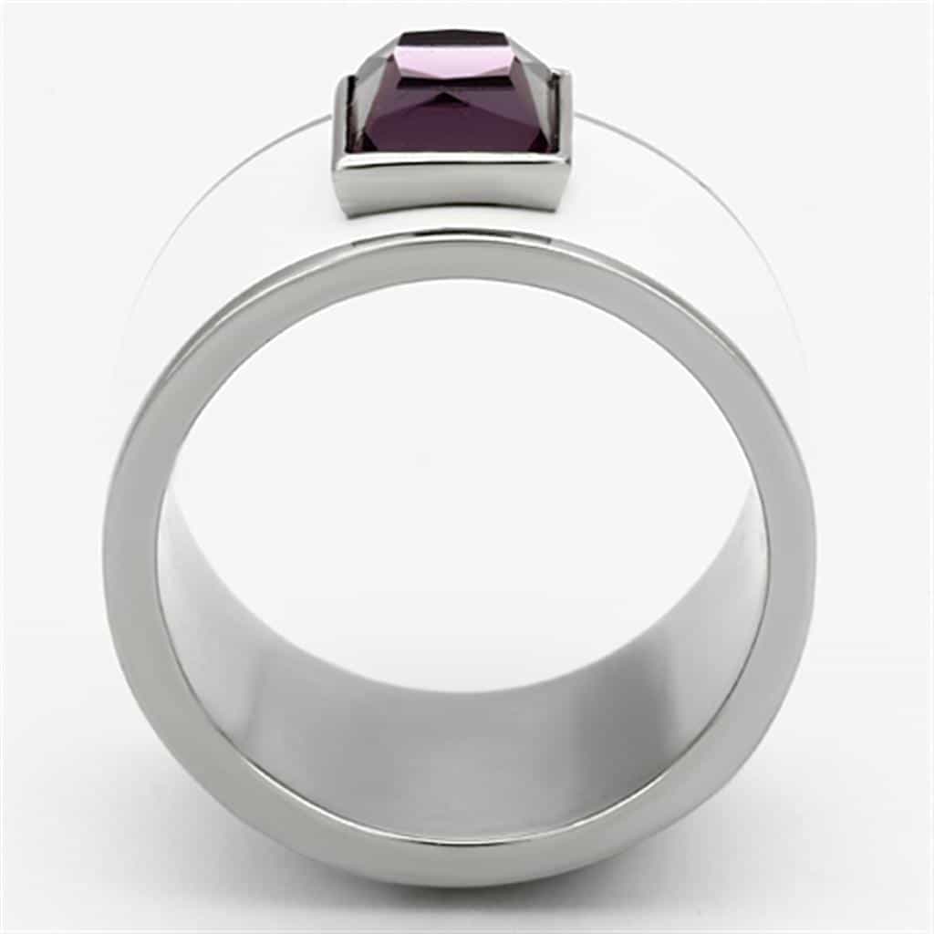 Stainless Steel Amethyst Princess Bezel Wide Band Ring view 3