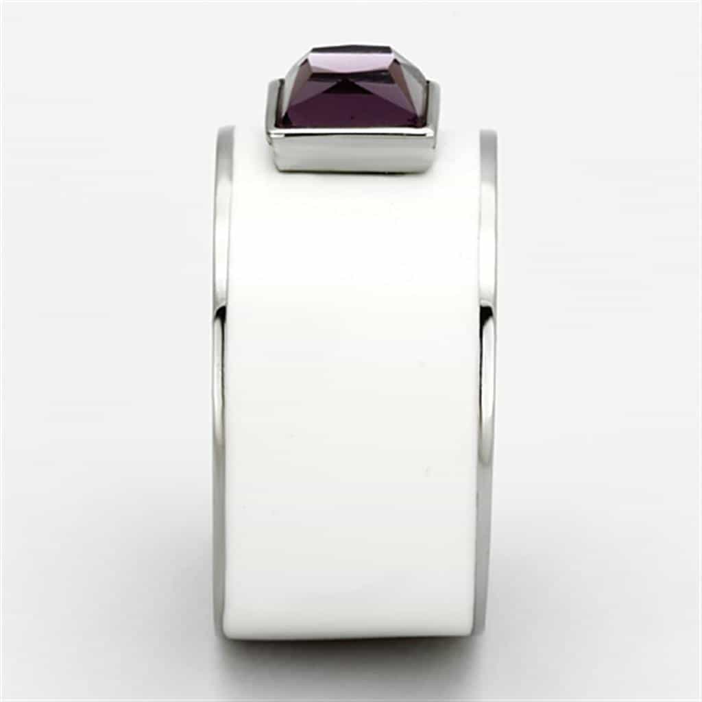 Stainless Steel Amethyst Princess Bezel Wide Band Ring view 8