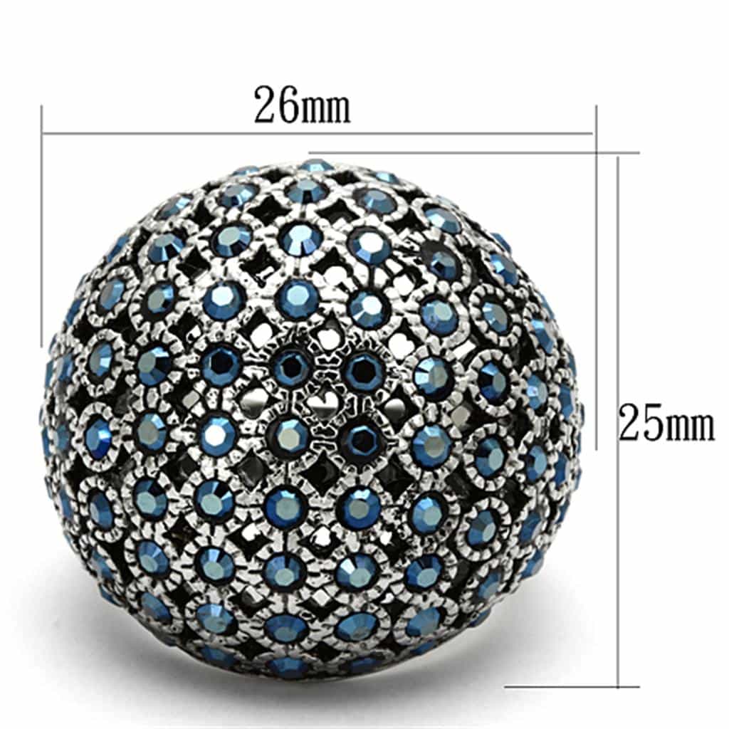 Stainless Steel Blue Multi Crystal Pave Dome Ring view 2
