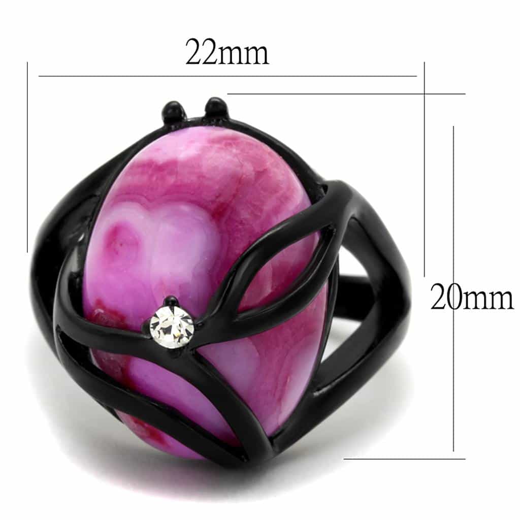 Stainless Steel Black Pink Magenta Stone Wire Dome Ring view 2