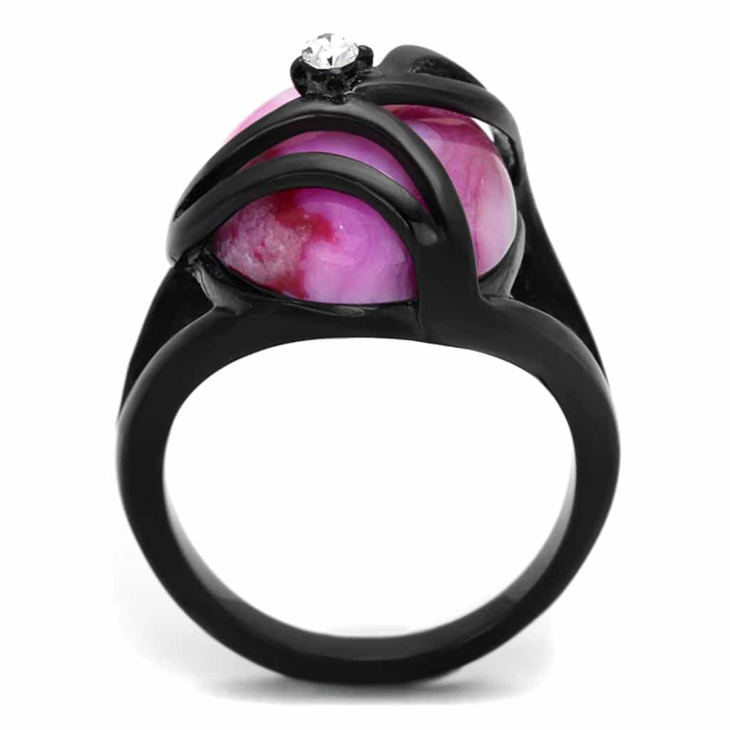 Stainless Steel Black Pink Magenta Stone Wire Dome Ring view 7
