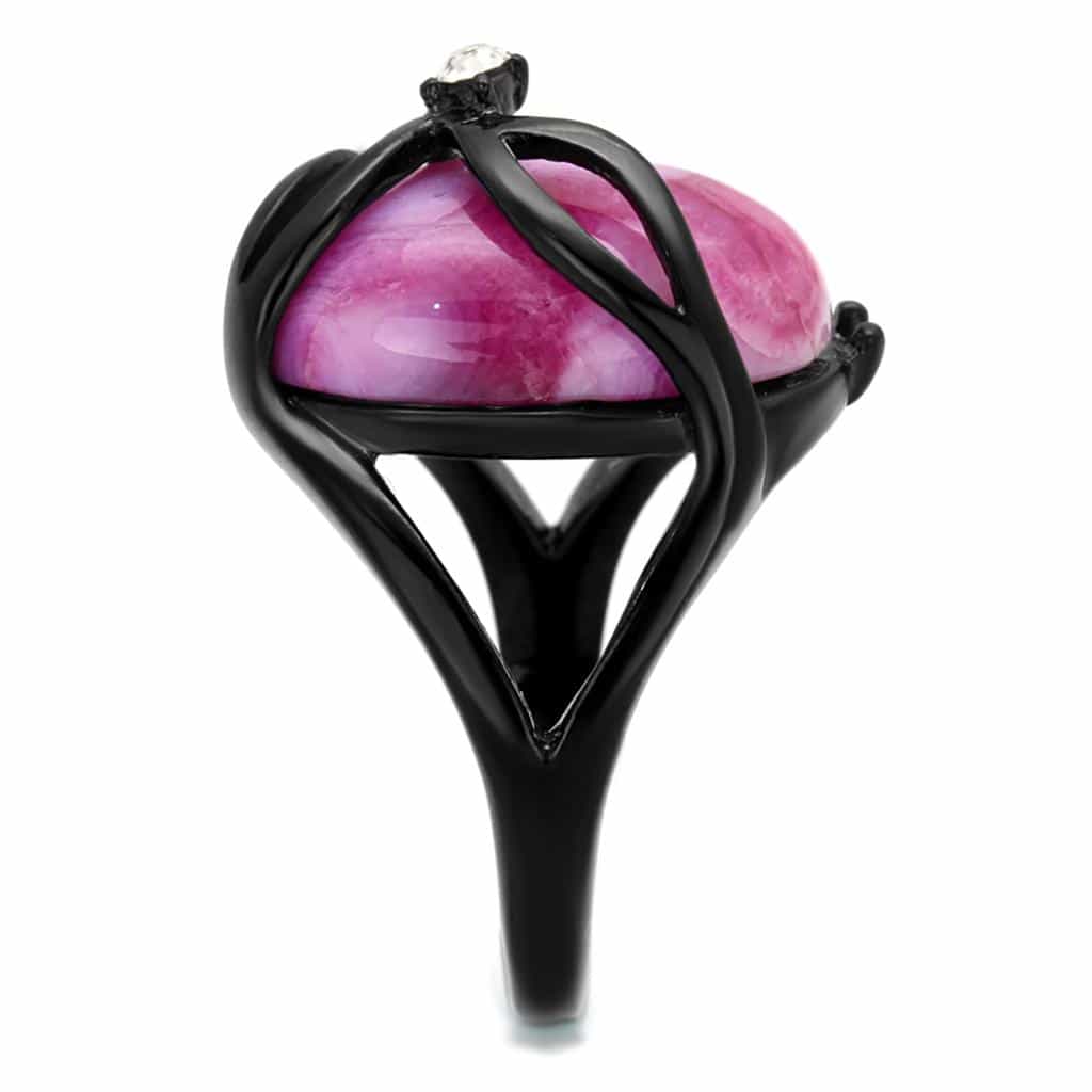 Stainless Steel Black Pink Magenta Stone Wire Dome Ring view 8