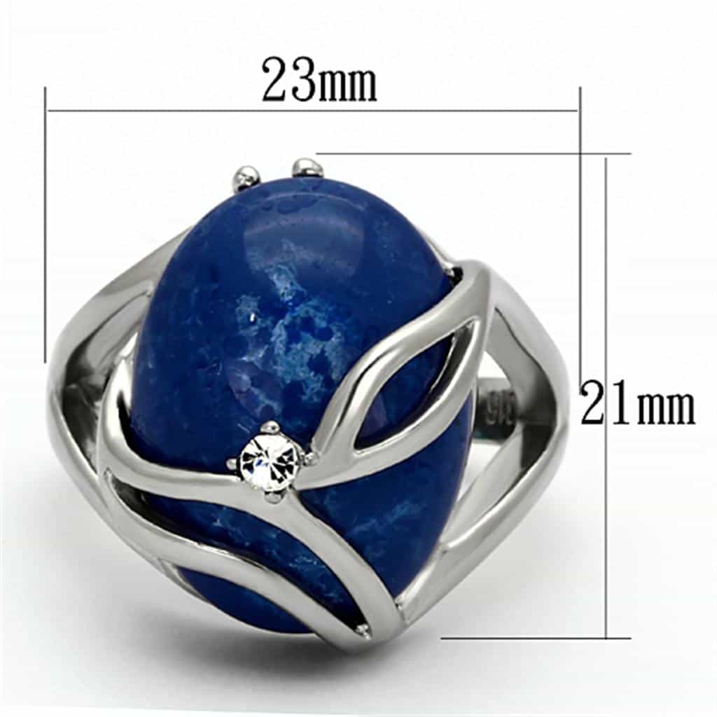 Stainless Steel Blue Cat Eye Cabochon Wire Wrap Ring view 2