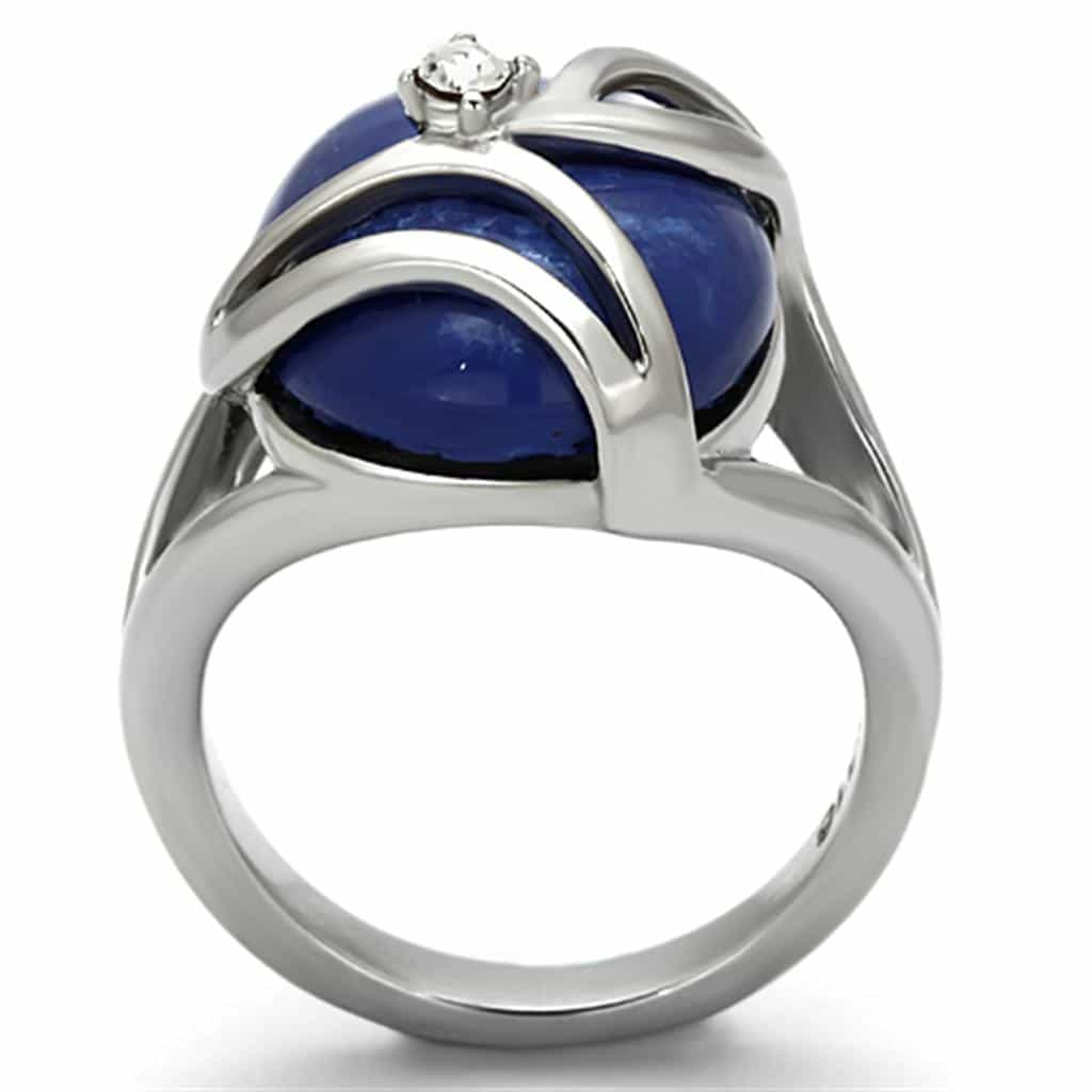 Stainless Steel Blue Cat Eye Cabochon Wire Wrap Ring view 3