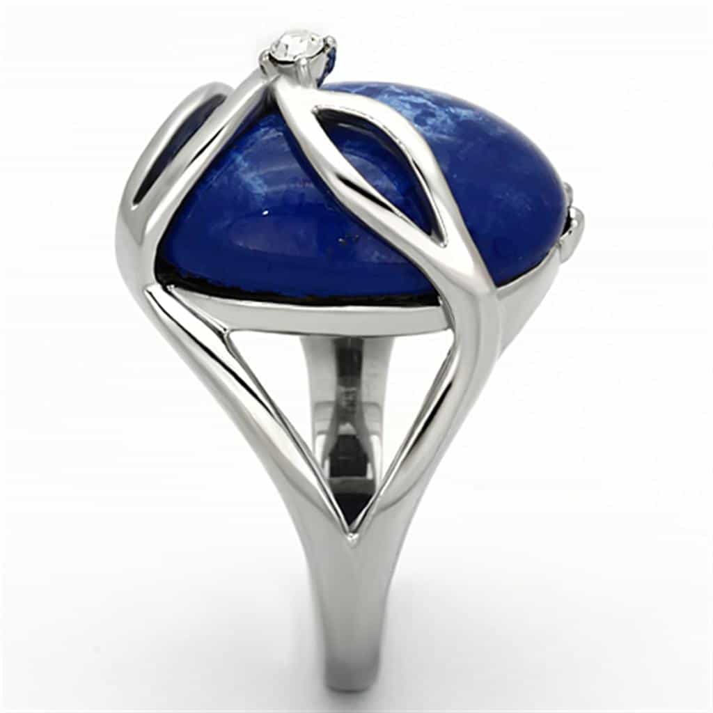 Stainless Steel Blue Cat Eye Cabochon Wire Wrap Ring view 4