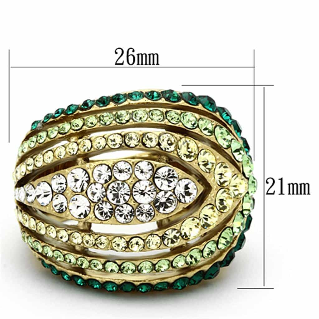 Stainless Steel Gold Multi Row CZ Crystal Band Ring view 6