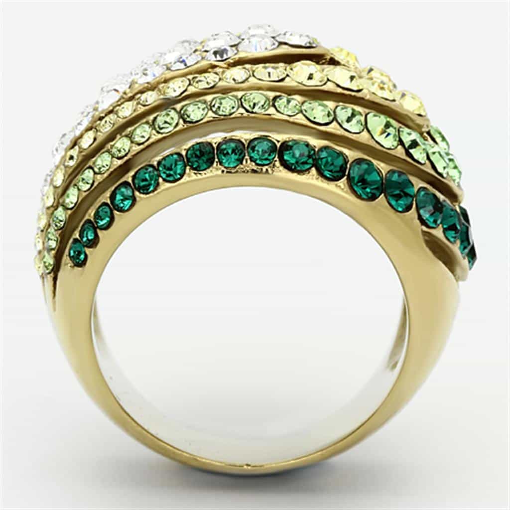 Stainless Steel Gold Multi Row CZ Crystal Band Ring view 3