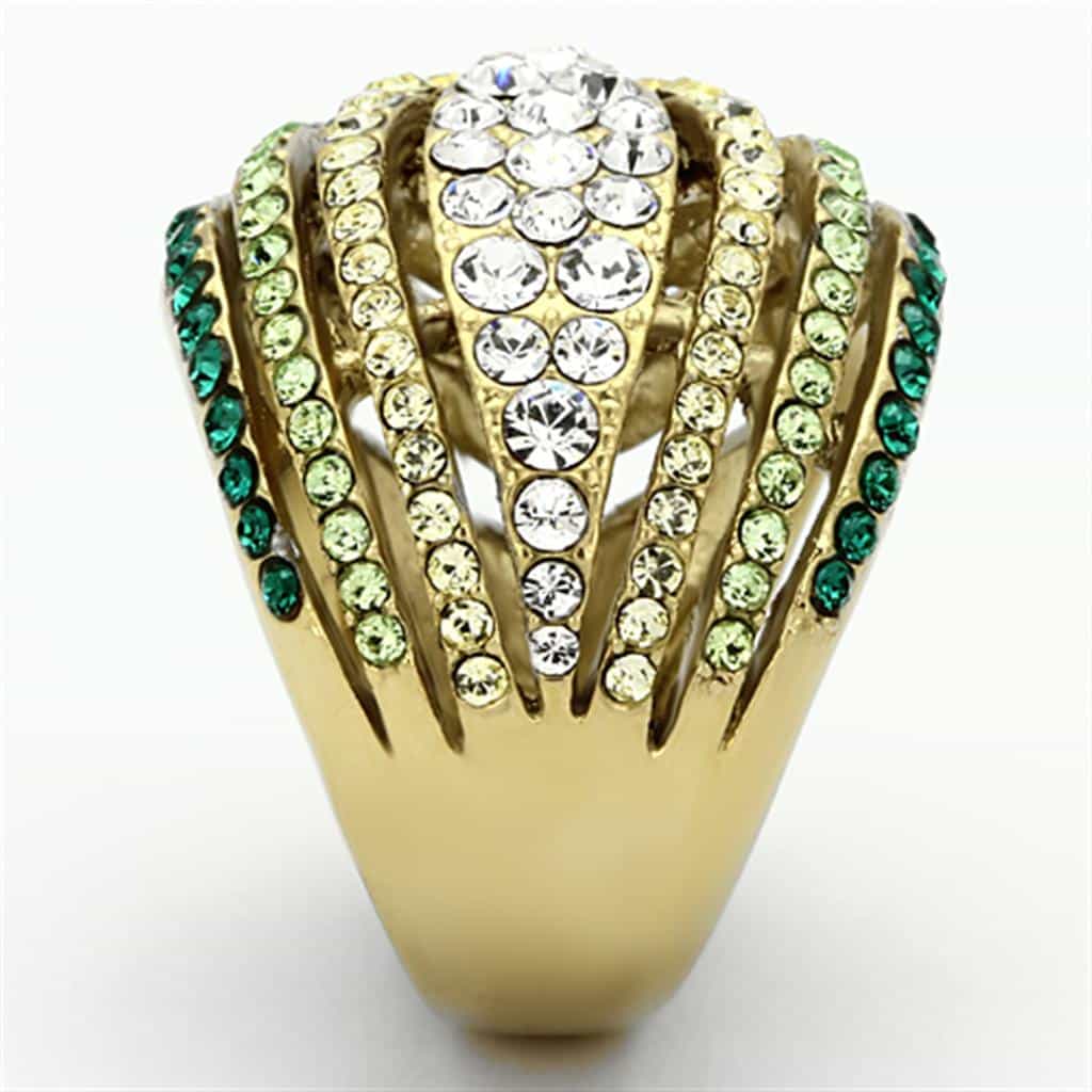 Stainless Steel Gold Multi Row CZ Crystal Band Ring view 8