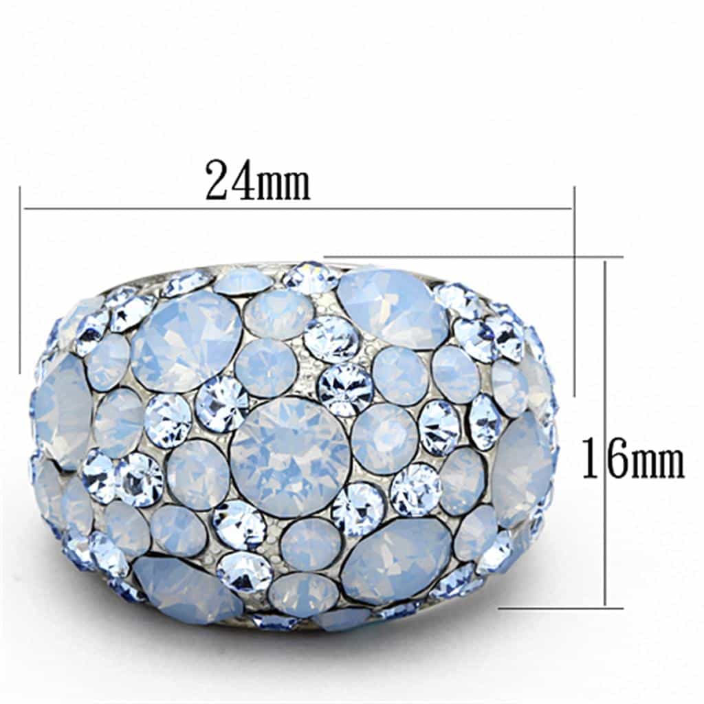 Stainless Steel Light Blue Opalescent Crystal Pave Dome Ring view 6