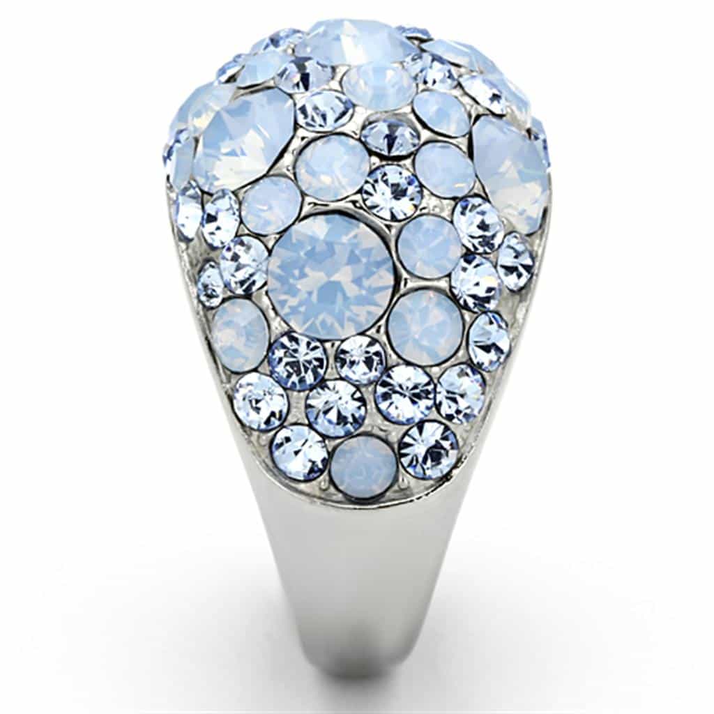 Stainless Steel Light Blue Opalescent Crystal Pave Dome Ring view 8