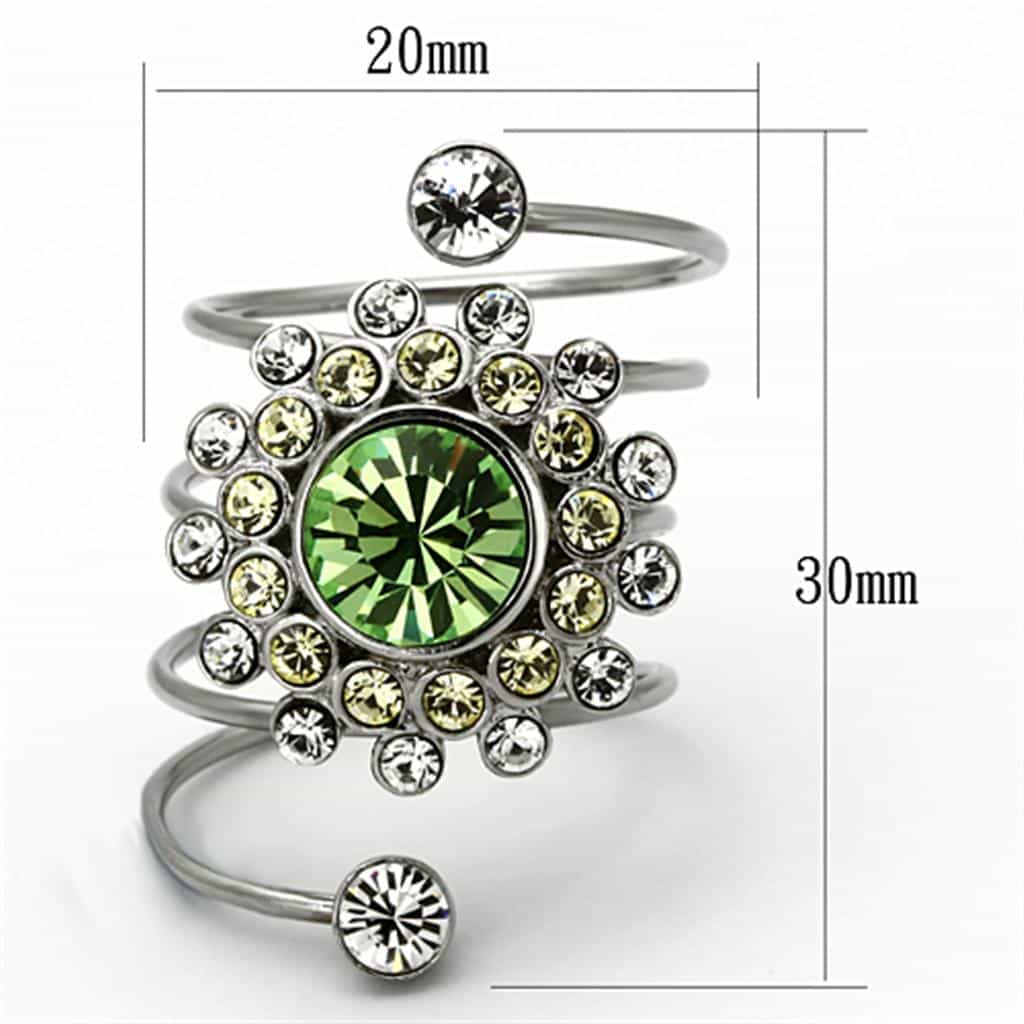 Stainless Steel Green Crystal Flower CZ Dual Band Ring view 2