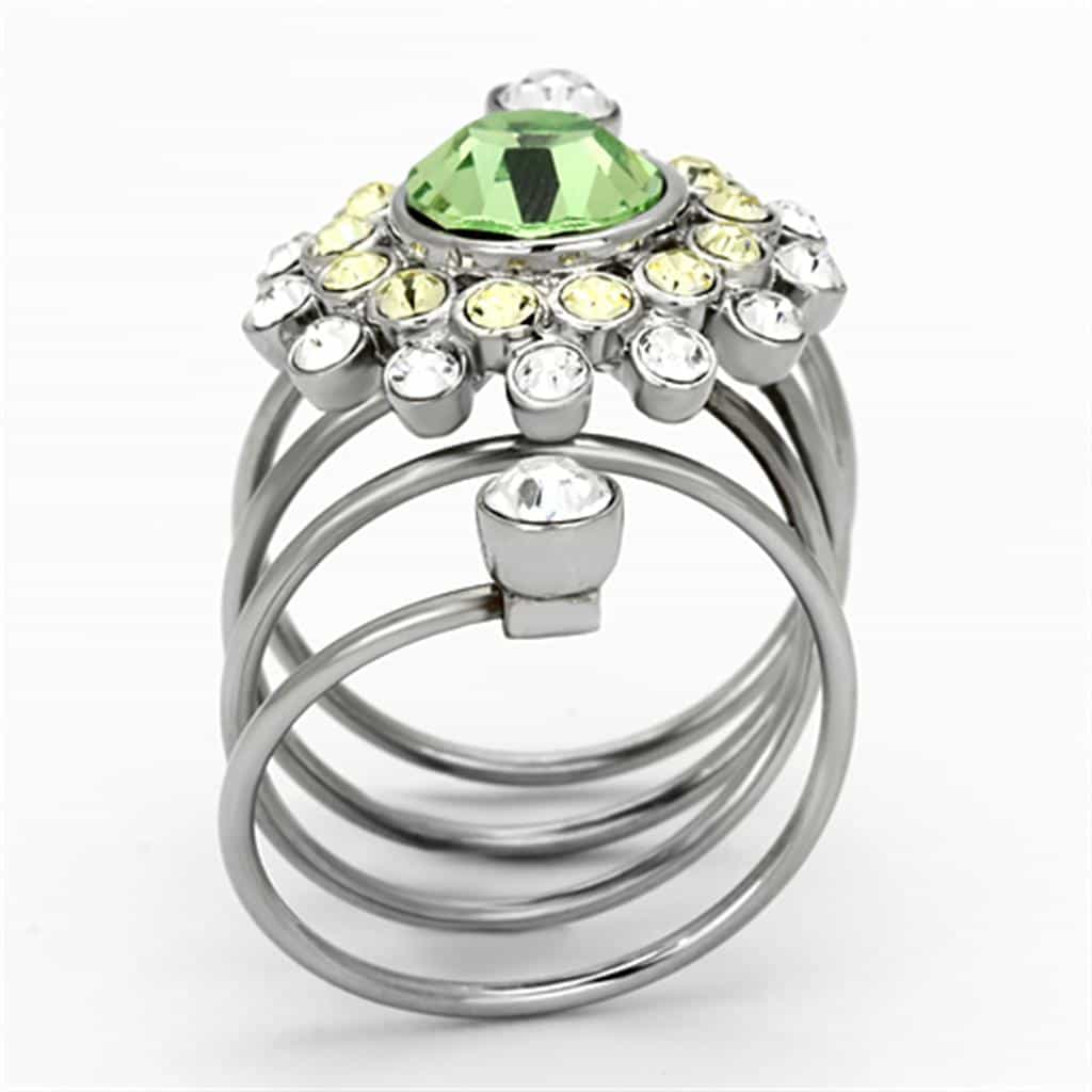 Stainless Steel Green Crystal Flower CZ Dual Band Ring view 7