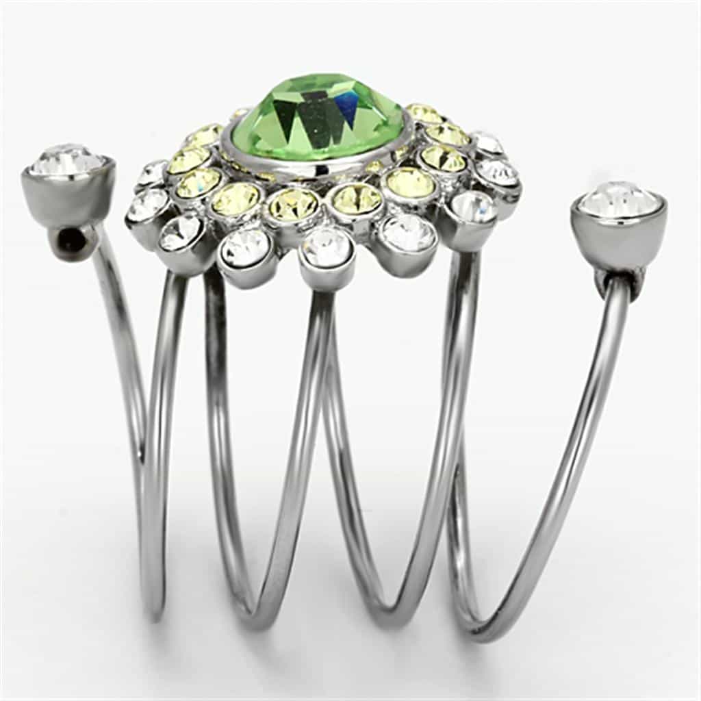 Stainless Steel Green Crystal Flower CZ Dual Band Ring view 8