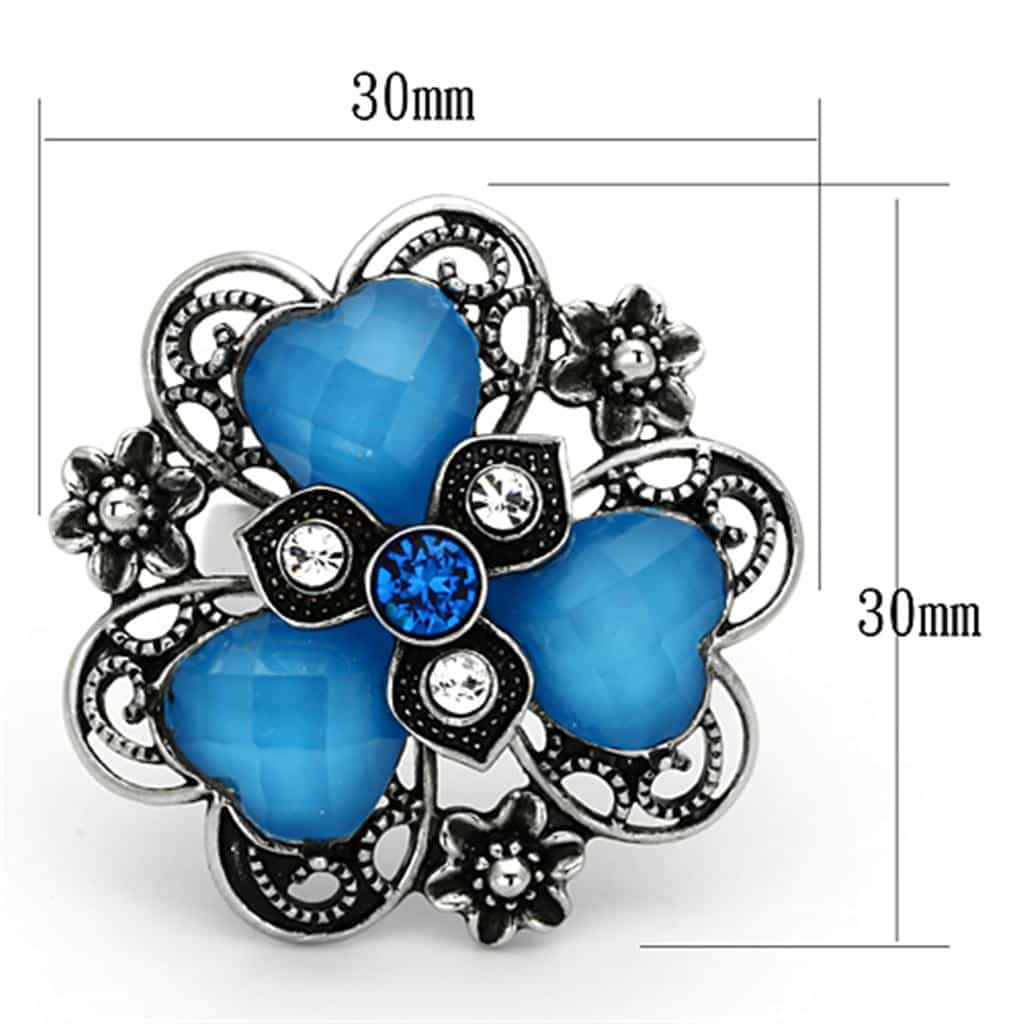 Stainless Steel Turquoise Blue Cabochon Flower Antiqued Ring view 2