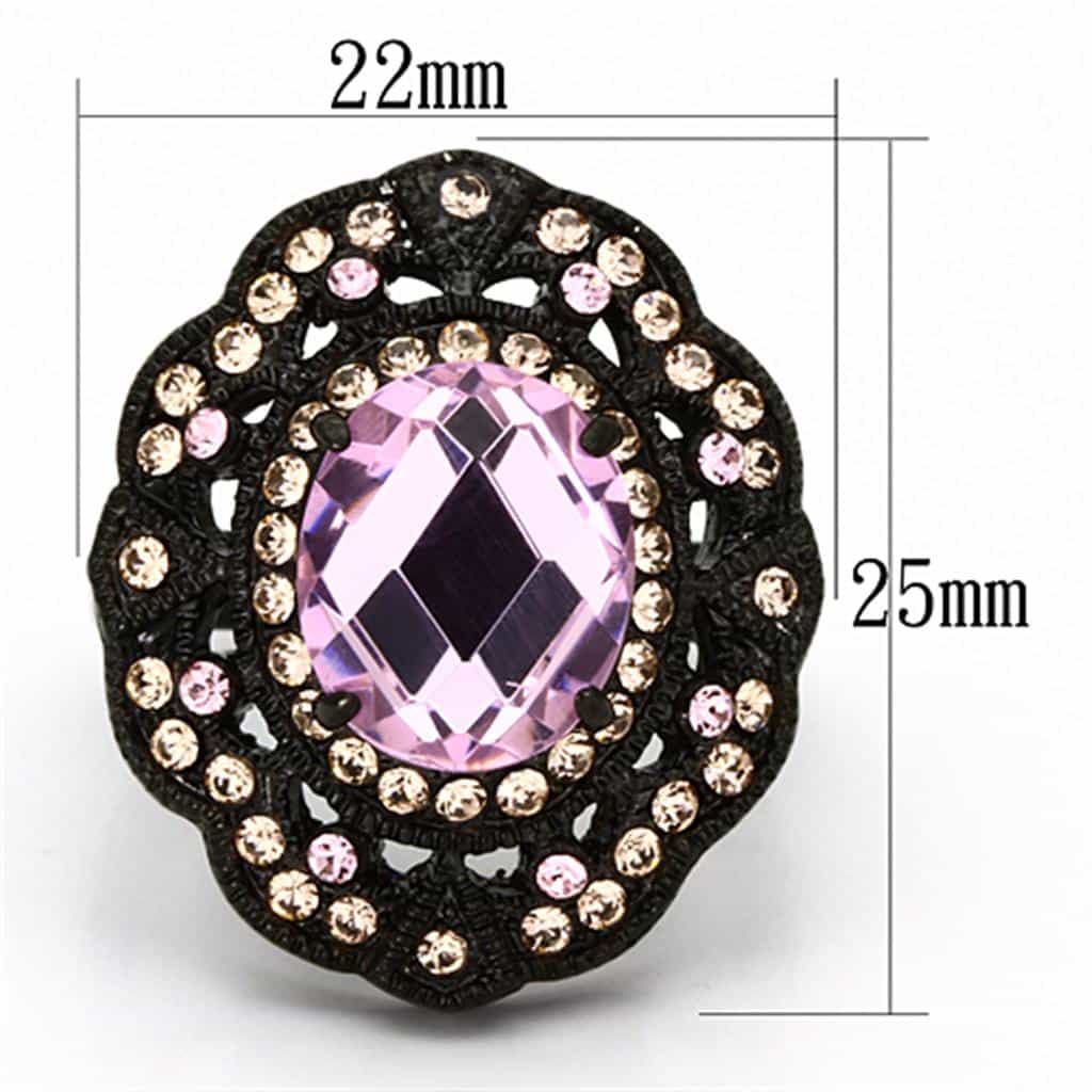 Stainless Steel Black Pink Oval Crystal Filigree Cocktail Ring view 2