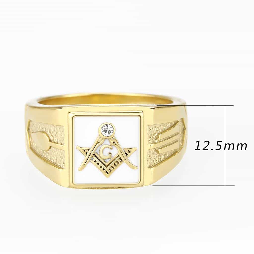 Stainless Steel Gold Masonic CZ Accent Signet Ring view 8