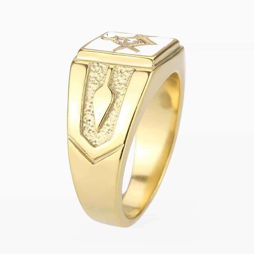 Stainless Steel Gold Masonic CZ Accent Signet Ring view 5