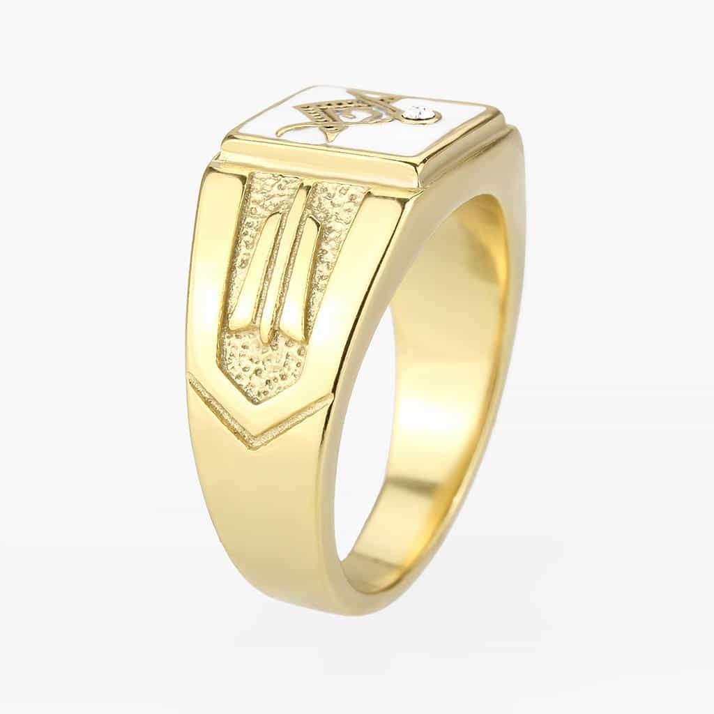 Stainless Steel Gold Masonic CZ Accent Signet Ring view 4