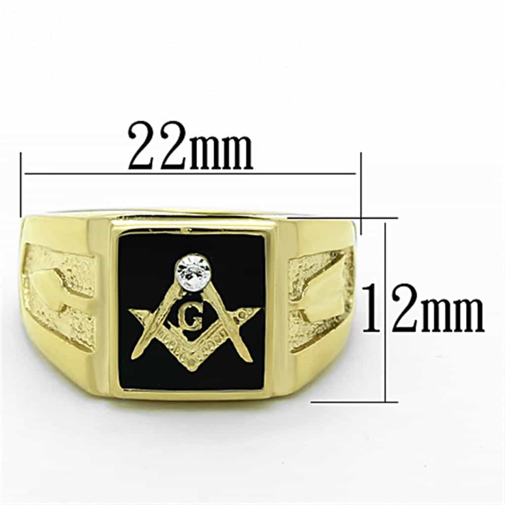 Stainless Steel Gold Masonic Square Compass Signet Ring view 7