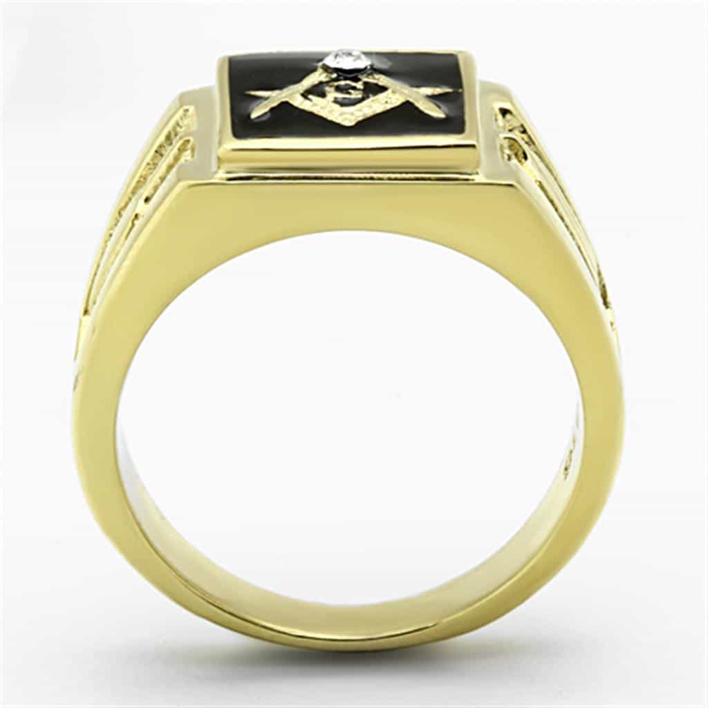 Stainless Steel Gold Masonic Square Compass Signet Ring view 8