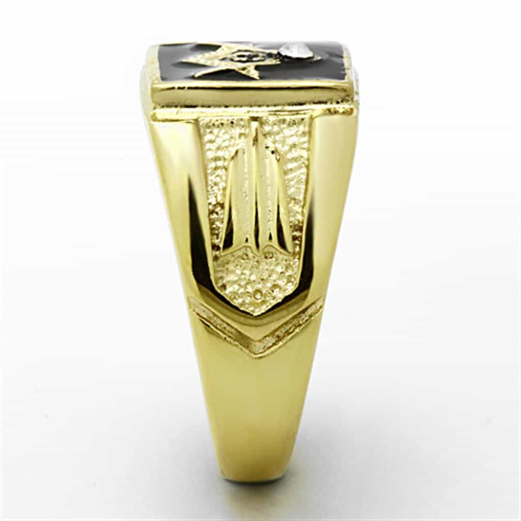 Stainless Steel Gold Masonic Square Compass Signet Ring view 10