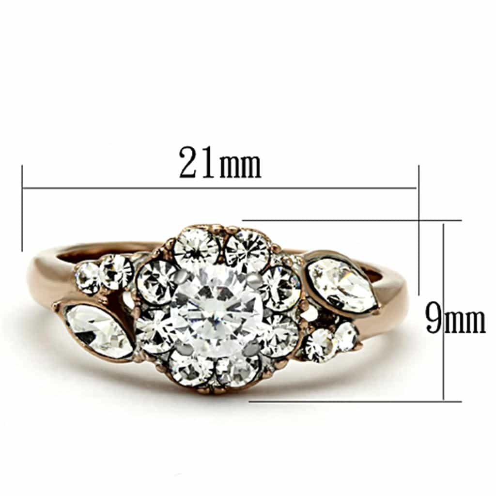 Stainless Steel Rose Gold CZ Round Marquise Cluster Ring view 2