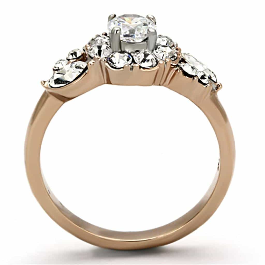 Stainless Steel Rose Gold CZ Round Marquise Cluster Ring view 3