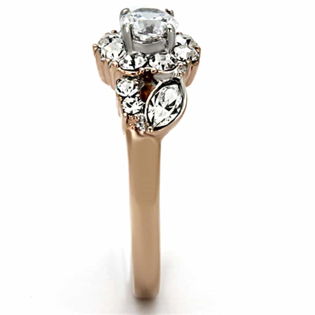 Stainless Steel Rose Gold CZ Round Marquise Cluster Ring view 8