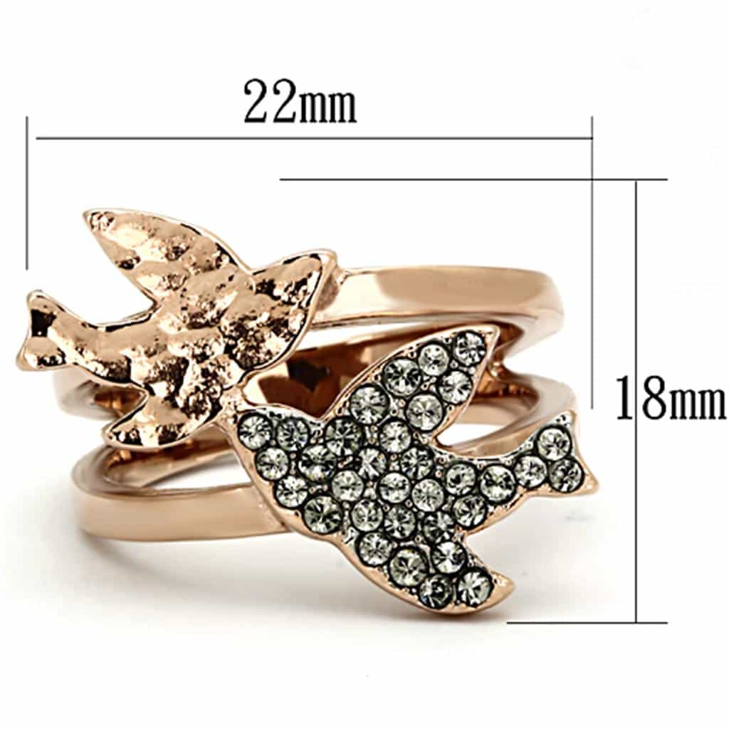 Stainless Steel Rose Gold CZ Pave Butterfly Double Band Ring view 2