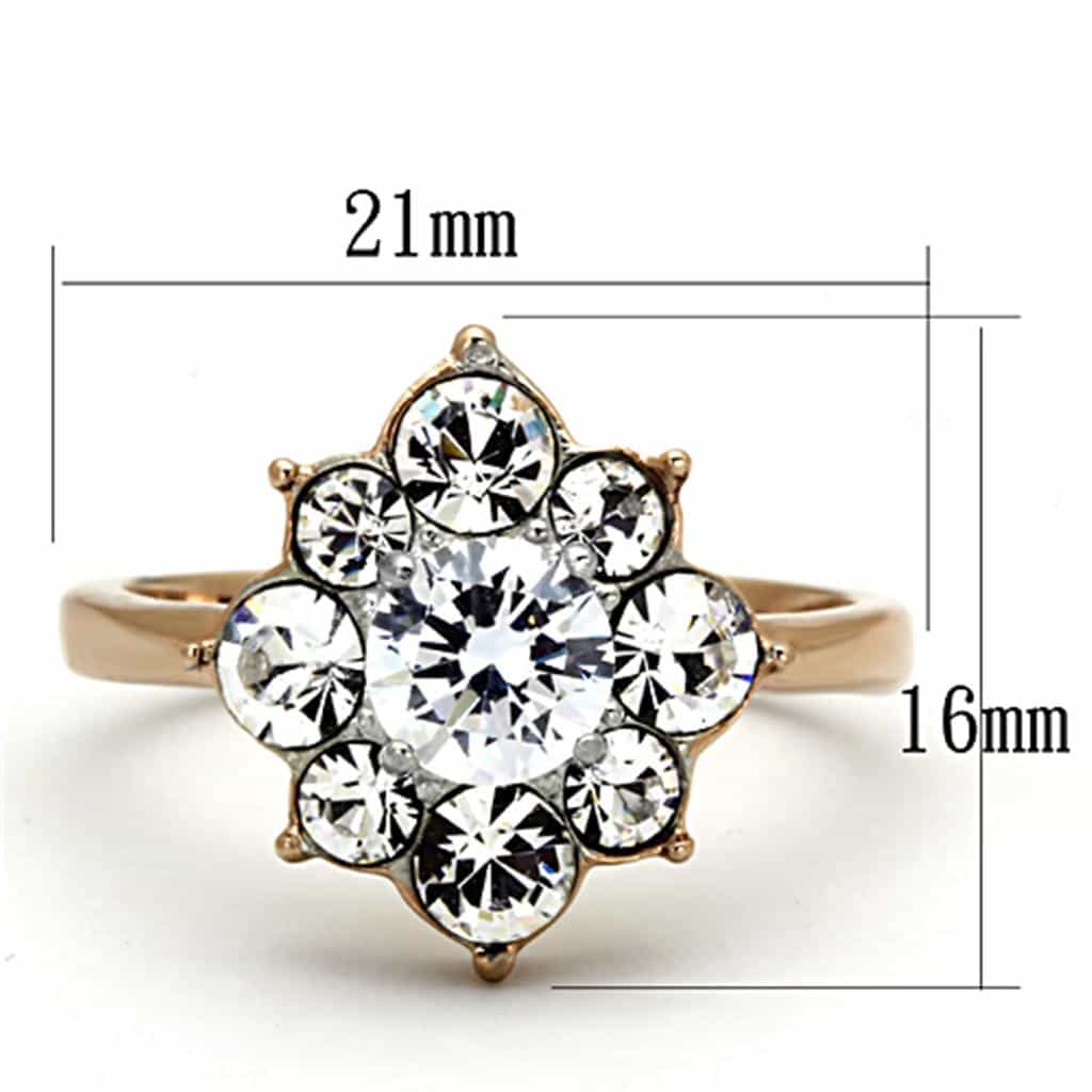 Stainless Steel Rose Gold CZ Round Flower Cluster Ring view 6