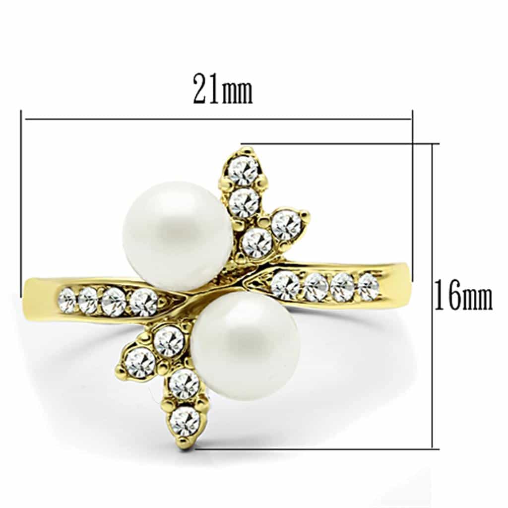 Stainless Steel Gold Pearl CZ Floral Bypass Ring view 6