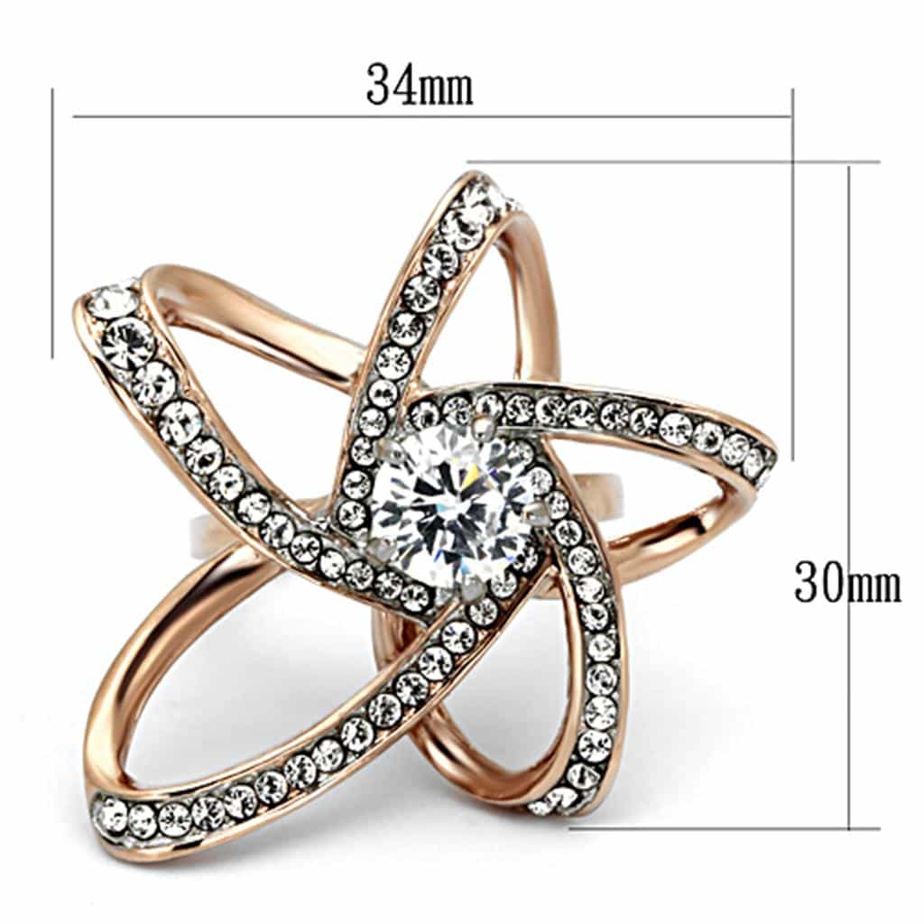 Stainless Steel Rose Gold CZ Round Abstract Crossover Ring view 6