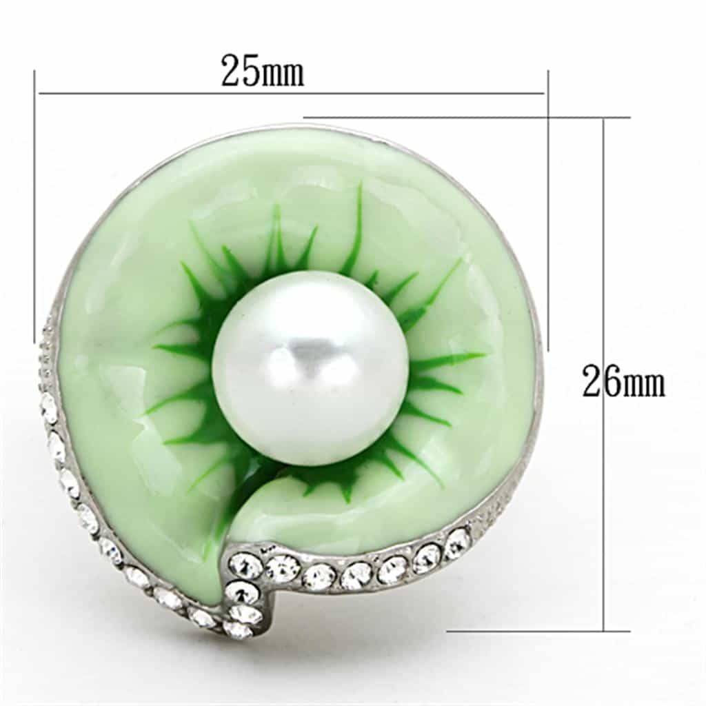 Stainless Steel Green Enamel Pearl CZ Dome Ring view 6