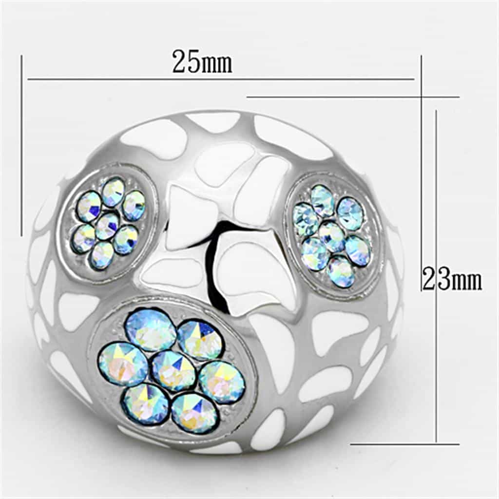 Stainless Steel Aurora Borealis Crystal Open Work Dome Ring view 6