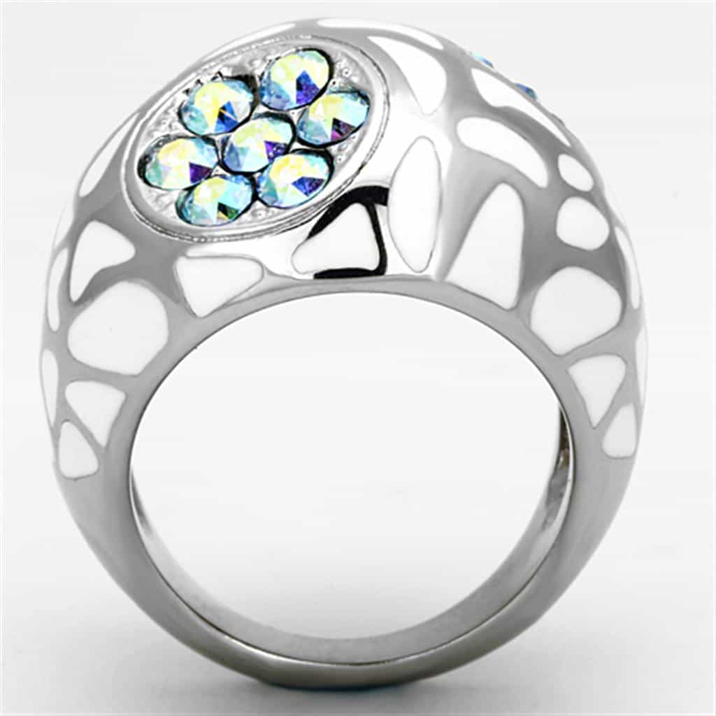 Stainless Steel Aurora Borealis Crystal Open Work Dome Ring view 3