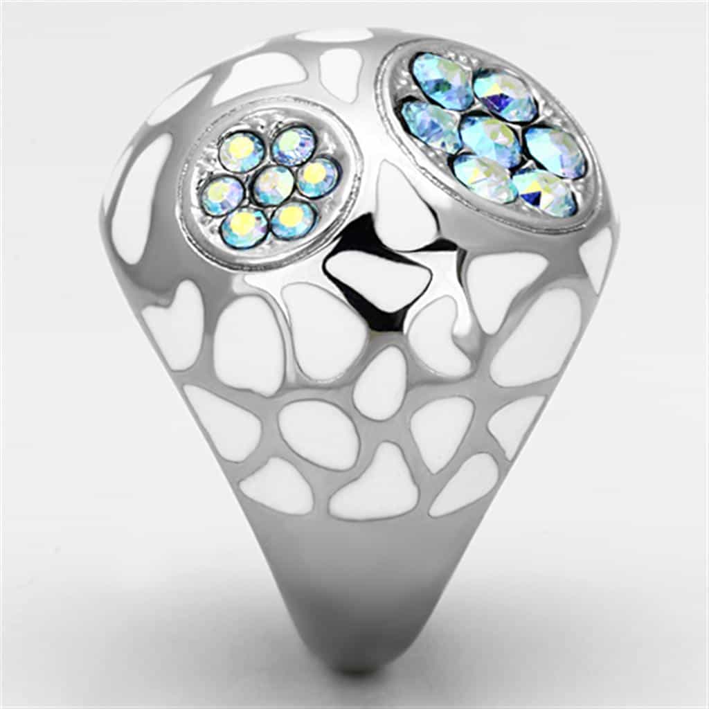 Stainless Steel Aurora Borealis Crystal Open Work Dome Ring view 8