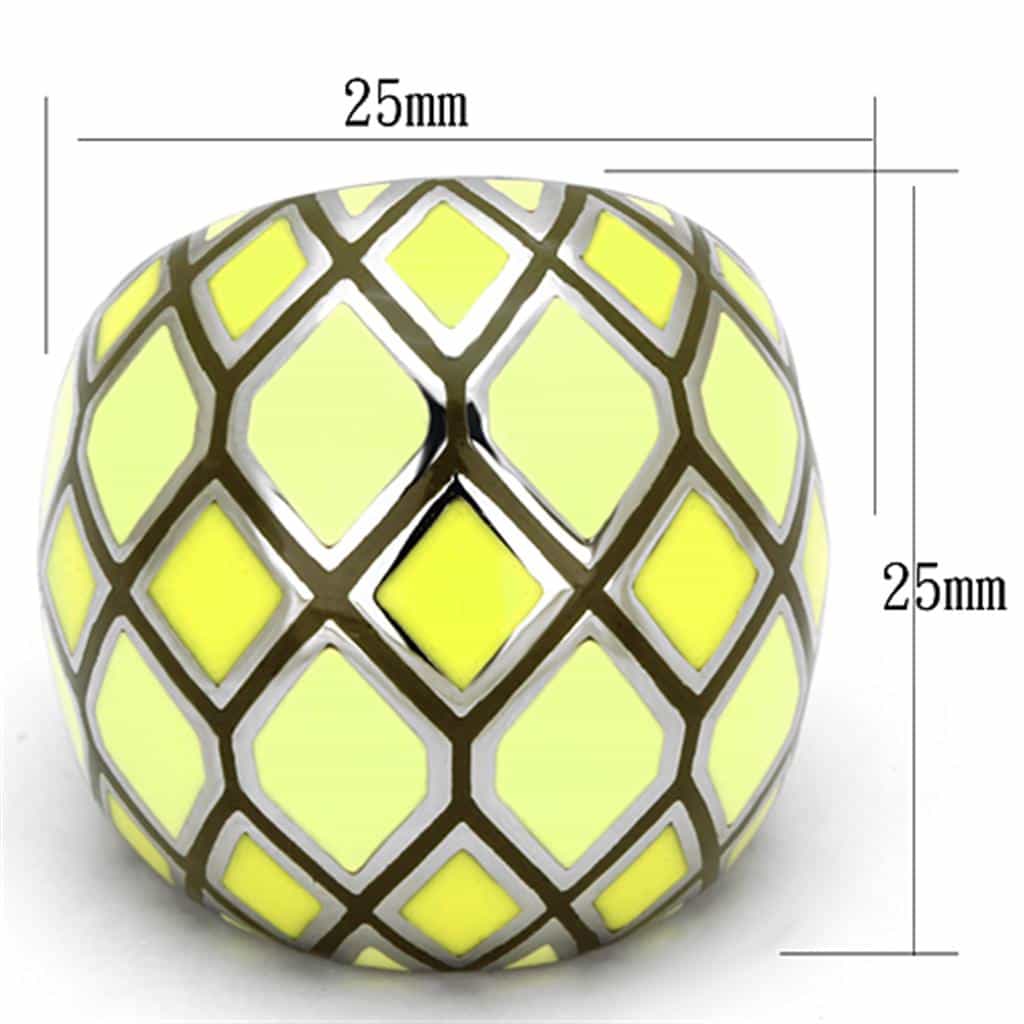 Stainless Steel Yellow Enamel Mosaic Geometric Dome Ring view 2