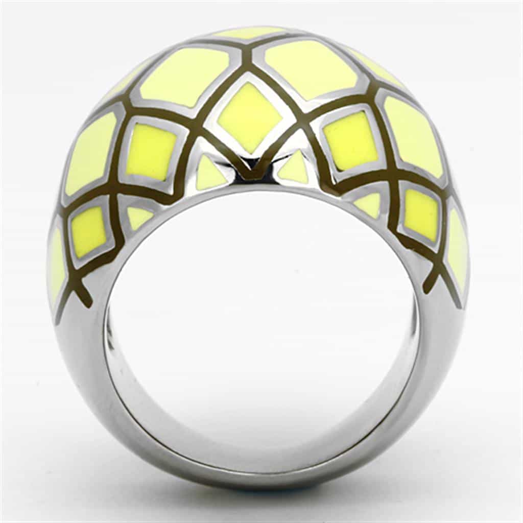 Stainless Steel Yellow Enamel Mosaic Geometric Dome Ring view 7