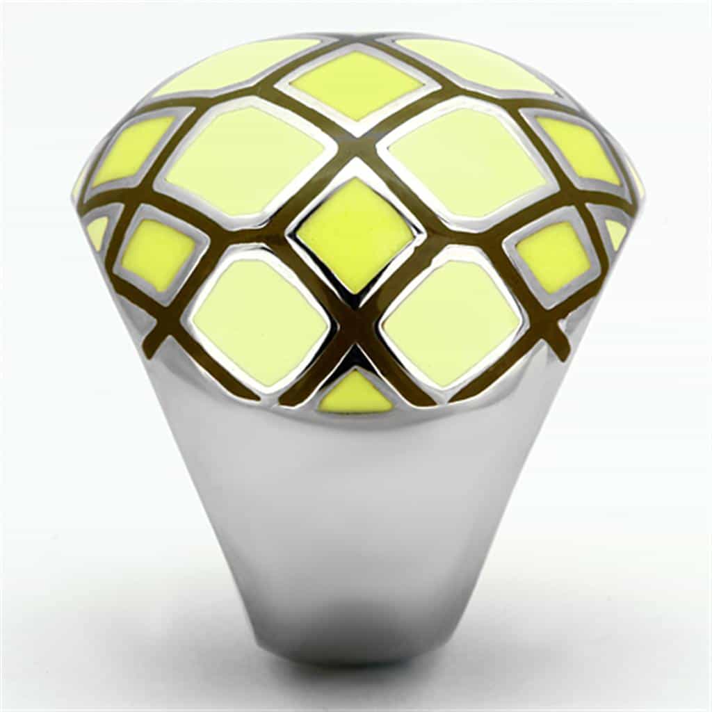 Stainless Steel Yellow Enamel Mosaic Geometric Dome Ring view 8