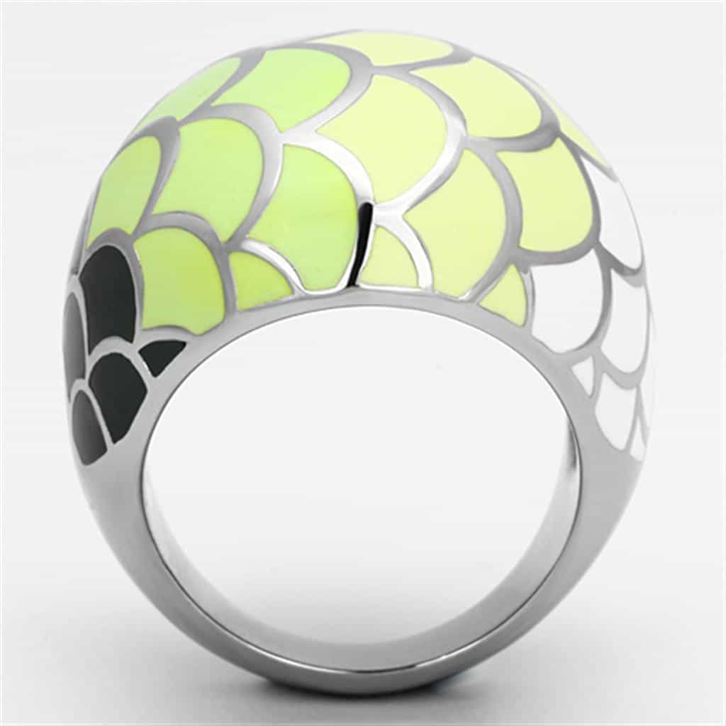 Stainless Steel Green Enamel Scallop Scale Dome Ring view 3